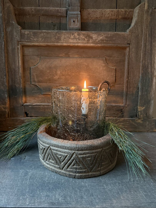 Interieur decoratie set schaal houtsnijwerk