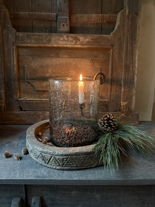 Interieur decoratie set schaal houtsnijwerk